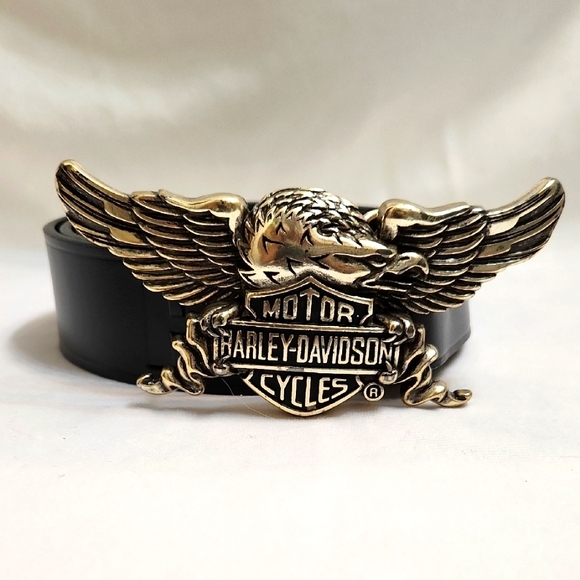 Harley-Davidson Other - Vintage Harley-Davidson Black Leather Belt with Silver Eagle Buckle (Size 38)